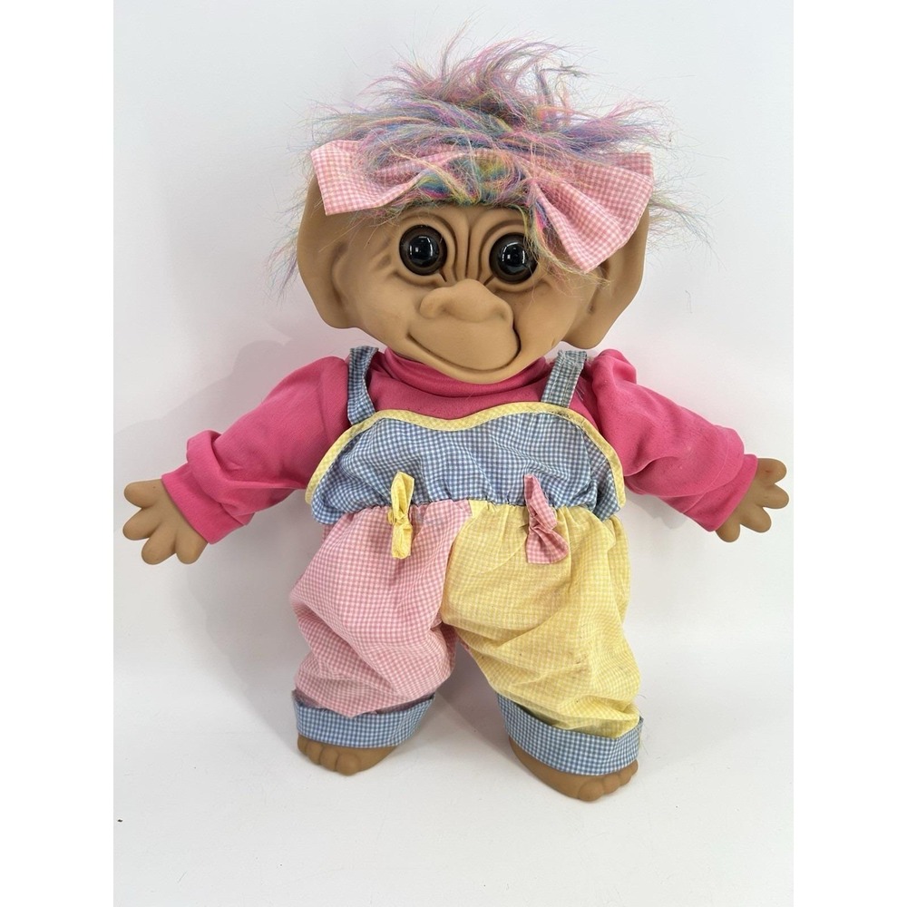 Vintage UNEEDA Wishnik Large Plush Female Troll Doll Rainbow Hair Good Luck Girl